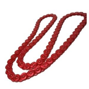 Red Double Button Necklace 34"